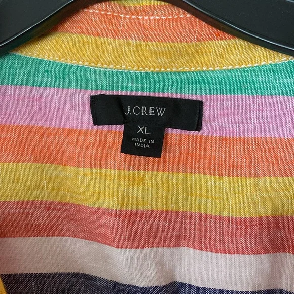 J Crew linen popover shirt in rainbow colors 🌈 - Picture 2 of 6